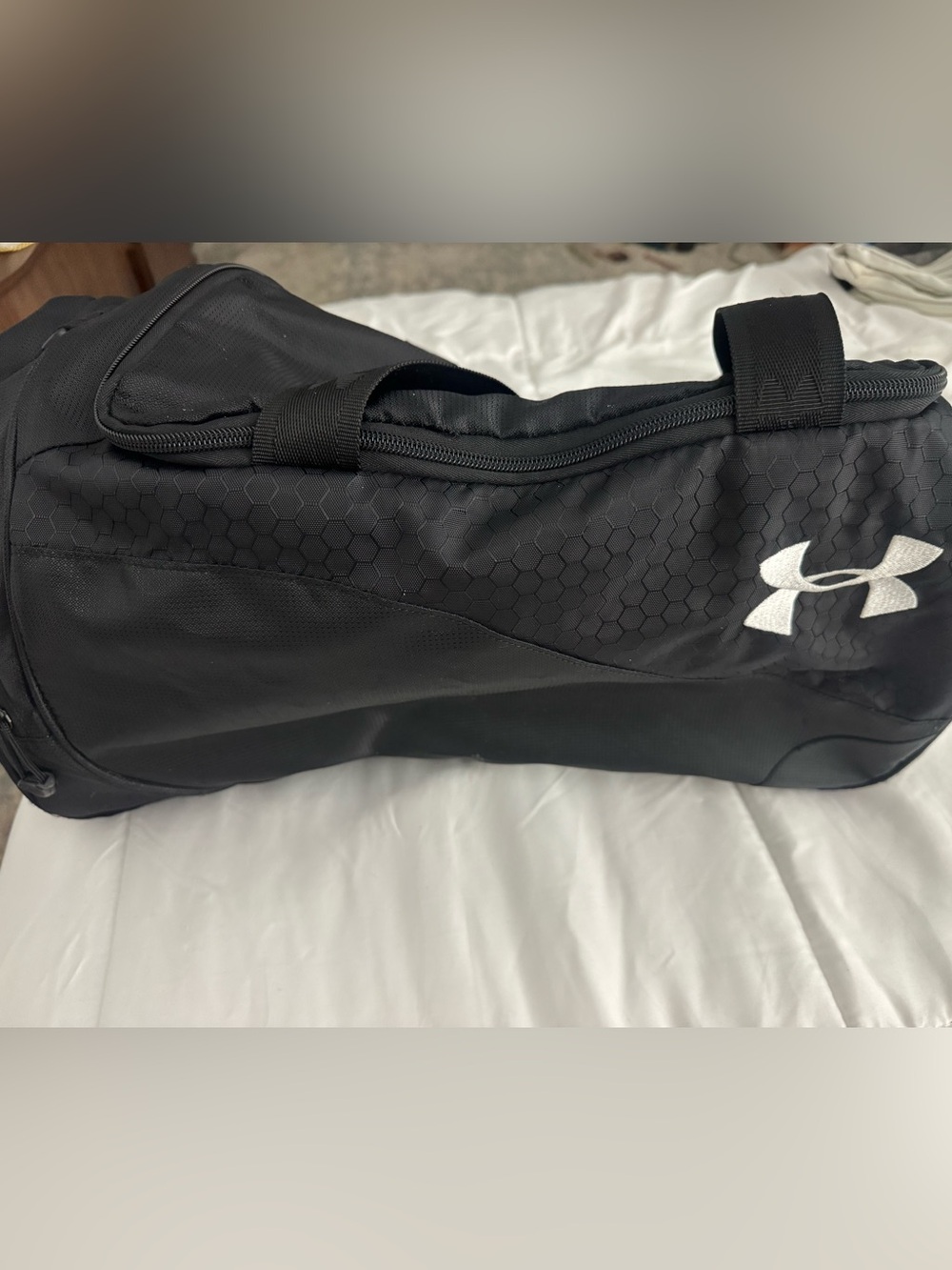 Under Armour Black Duffel with White Logo Accent